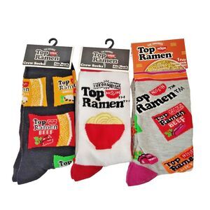 Top Ramen Noodles Novelty Socks 3 Pair Crew Adult Men Size 6-12 NWT Kidcore